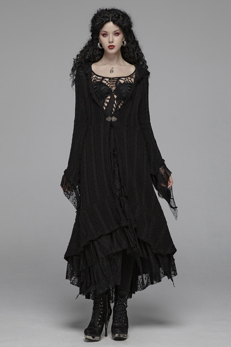 Black Long Sleeves Hollow Hooded Women's Gothic Dress