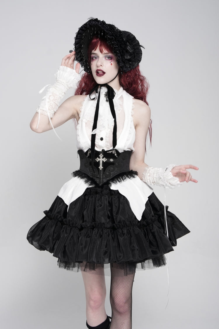 Black Lace Lace-Up Cross&Eyes Underbust Slim Women's Gothic Corset