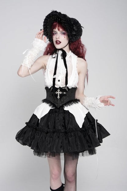 Black Lace Lace-Up Cross&Eyes Underbust Slim Women's Gothic Corset