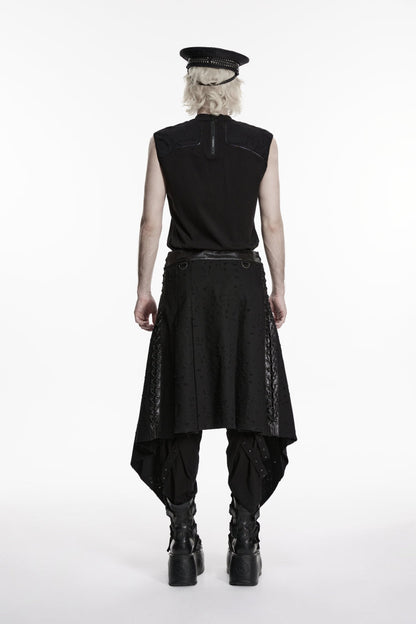 Black Lace-Up Irregular Ripped Men's Punk Skirt