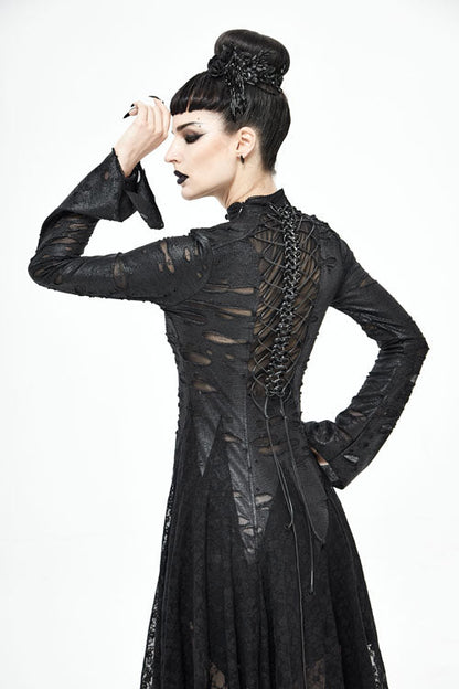Black Dragon Spine Hole Decoration Long Sleeves Gothic Dress