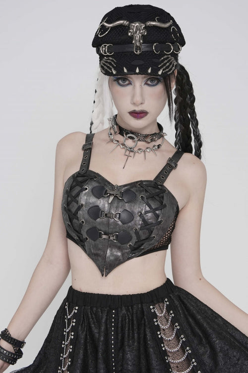 Black Lace-Up Slim Mesh Buckled Women's Punk Heart  Corset