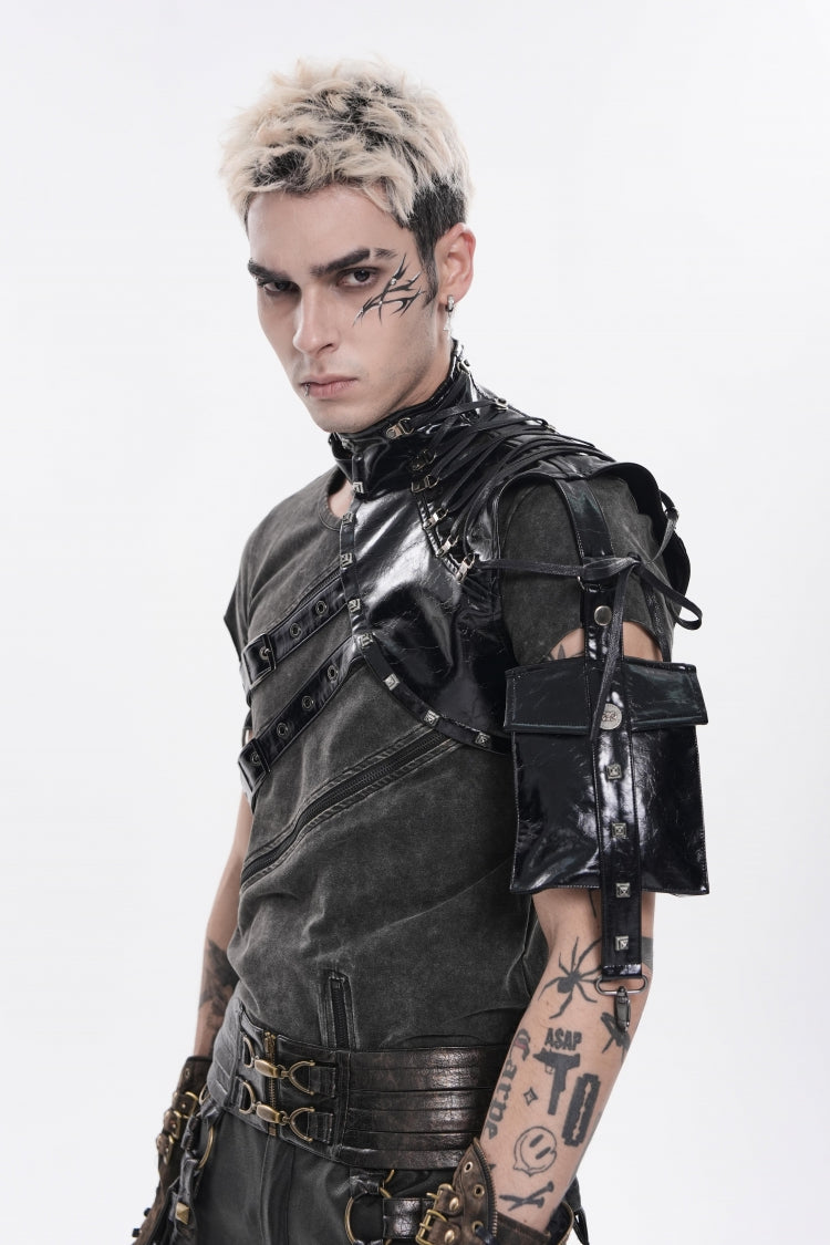 Black Lace-Up Slim Asymmetric Buckled Eyelet Men's Punk Cool Accessory Body Harness