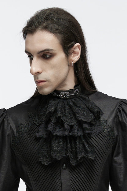 Black Multi-Layered Lace Mesh Men's Gothic Neckwear