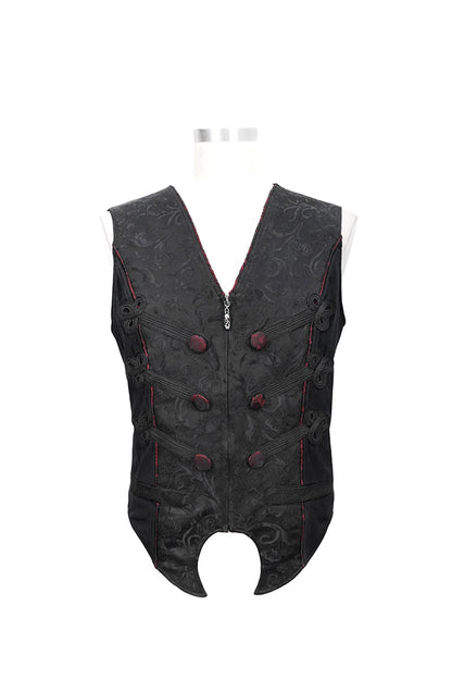 Black Dark Jacquard Chest Plate Buttons Back Lace Up Men's Gothic Waistcoat