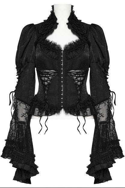 Black Gorgeous Adjustable Tightness Long Puff Sleeves Womens Gothic Blouse
