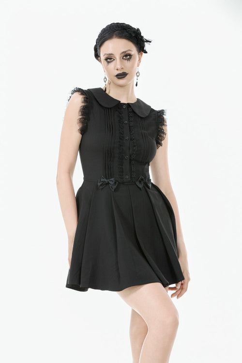 Black Peter Pan Collar Sleeveless Bowknot Pleated Women's Gothic Graduation Dress