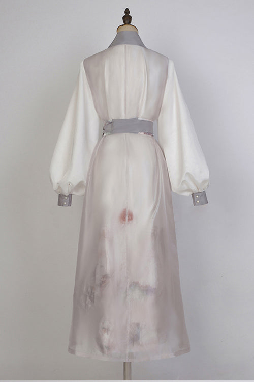 Beige Original Chinese Style Elegant Ink Printing Classic Lolita Hanfu Dress Full Set