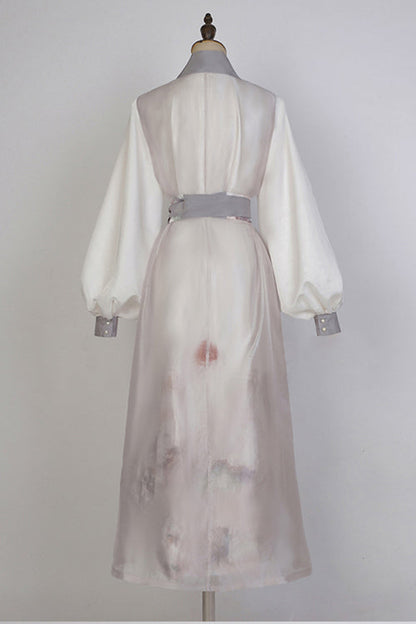 Beige Original Chinese Style Elegant Ink Printing Classic Lolita Hanfu Dress Full Set