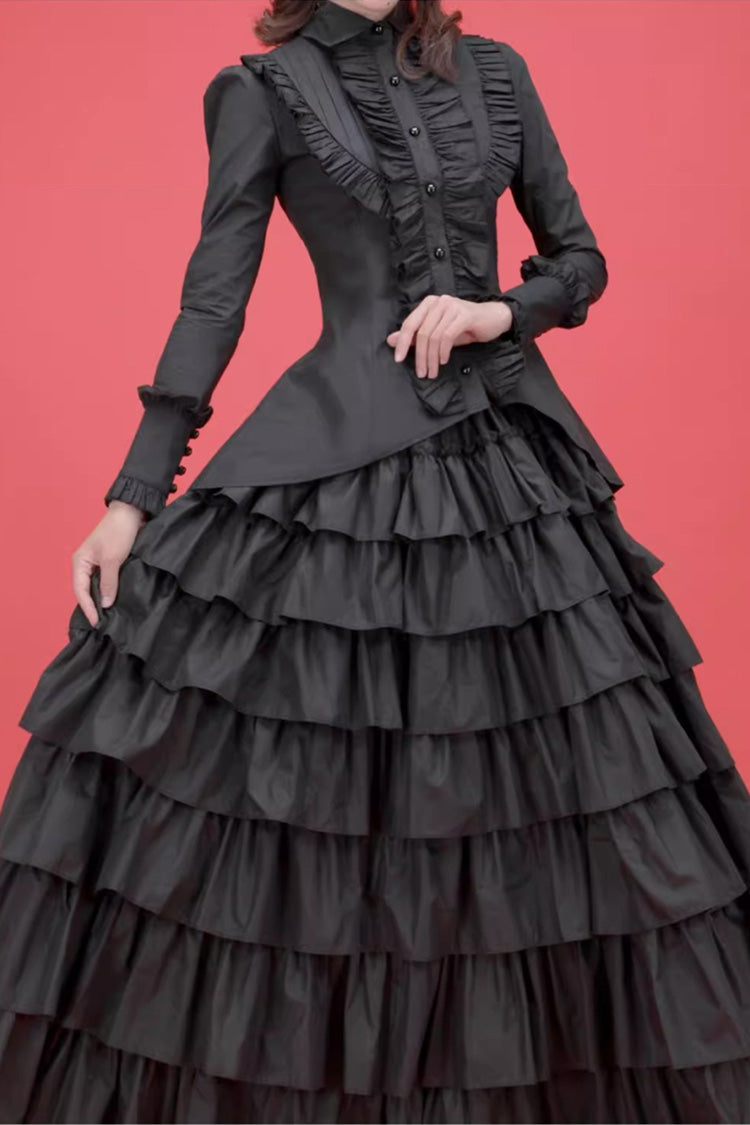 Black Multi-Layered Ruffle Gothic Vintage Lolita Skirt