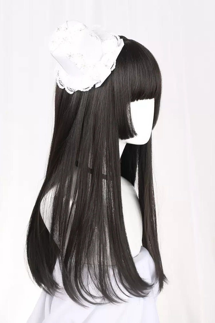 Black Hime Cut Long Straight Hair Gothic Lolita Wig