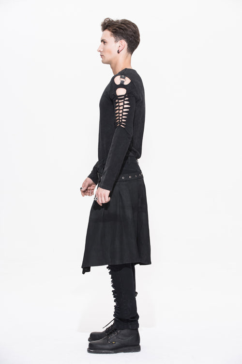 Black Adjusted Loops Punk Rock Holes Ripped Mens Pants Collocation Skirt