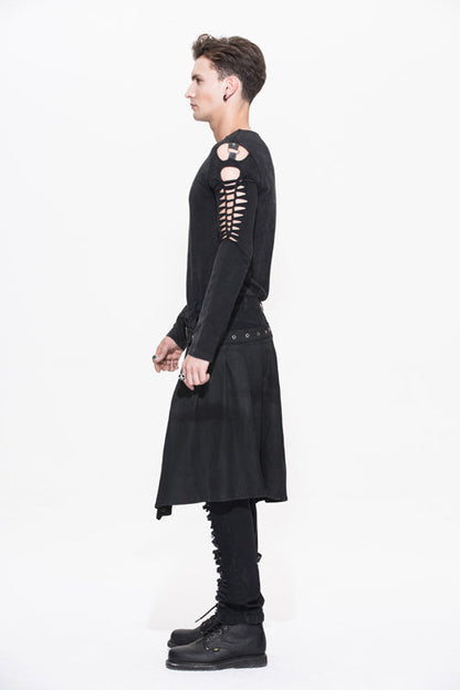 Black Adjusted Loops Punk Rock Holes Ripped Mens Pants Collocation Skirt