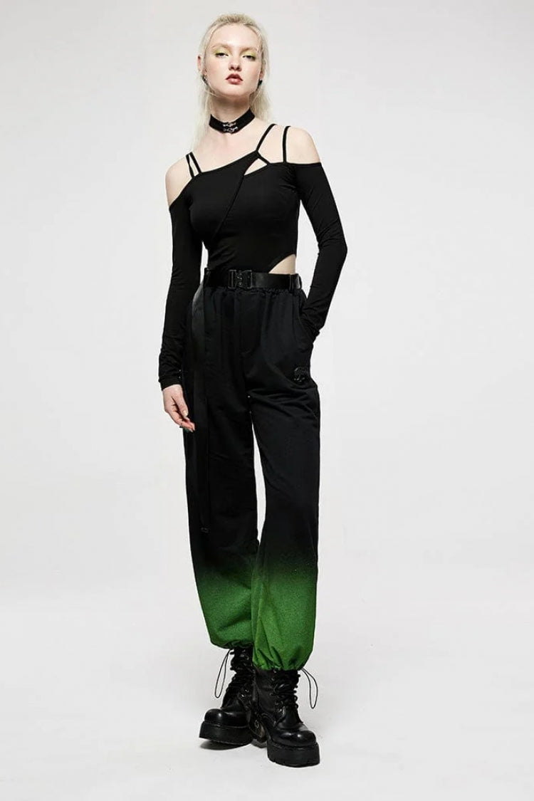 Black Off Shoulder Long Sleeves Hollow Irregular Women's Steampunk Bodysuit