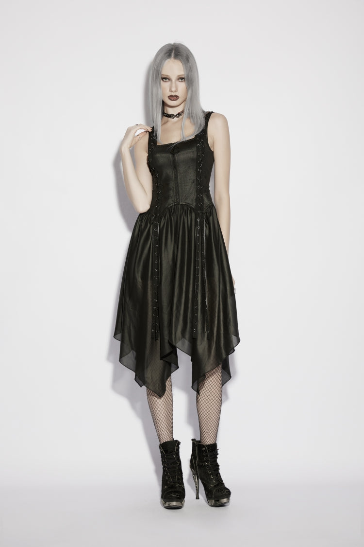 Black Off Shoulder Slim Irregular Zippered Eyelet Women's Punk College Style Dress