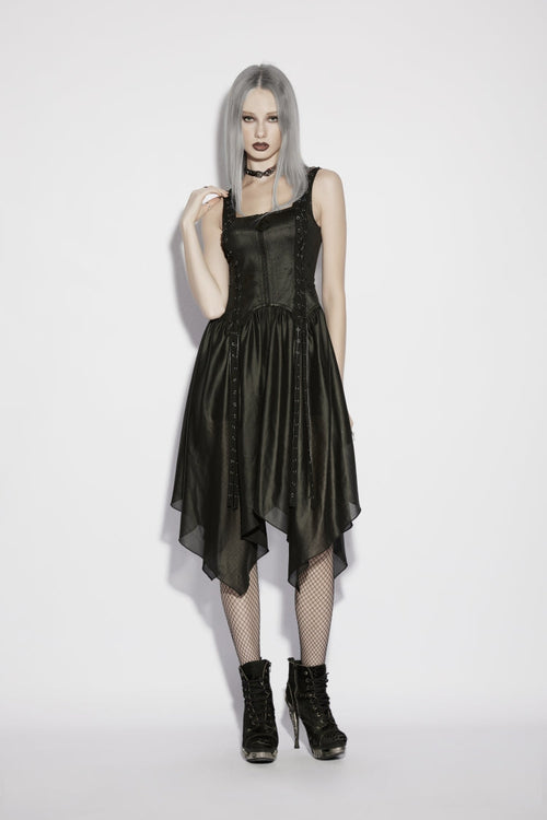 Black Off Shoulder Slim Irregular Zippered Eyelet Women's Punk College Style Dress