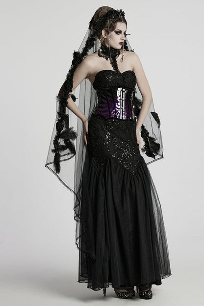 Black Off Shoulder Embroidery Lace Slim Women's Gothic Gown Fishtail Dress