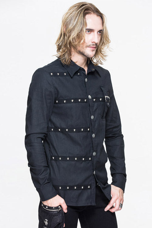 Black Cotton Long Sleeves Mens Punk Blouse