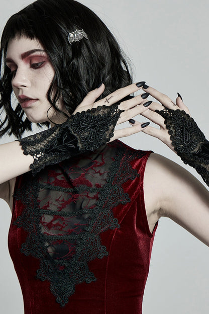 Black Jacquard Lace Women's Gothic Gloves