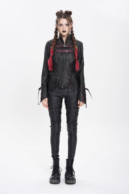 Black Pentacle Lace-Up Buckle Women's Punk Jacket