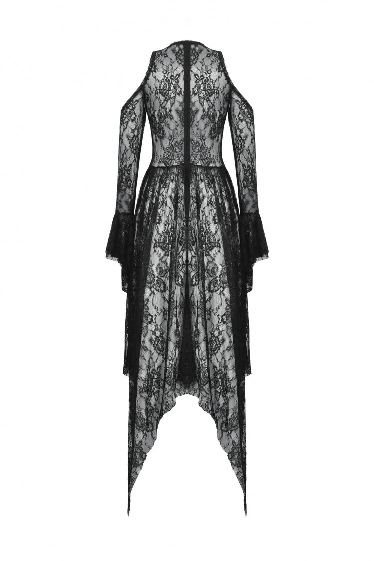 Black Off Shoulder Long Sleeves Women's Gothic Irregular Lace Dress Wedding Dress