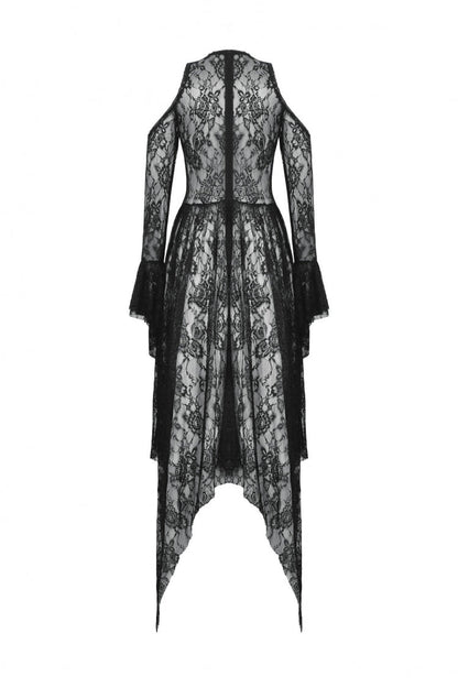 Black Off Shoulder Long Sleeves Women's Gothic Irregular Lace Dress Wedding Dress