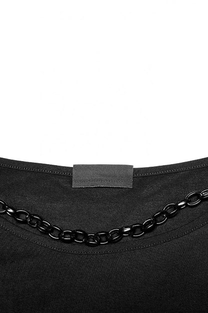 Black Detachable Plastic Chain Rock Women's Punk T-Shirt