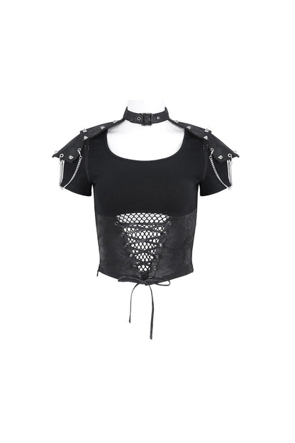 Black Cutout Mesh Short Sleeve Crop Womens Punk Top