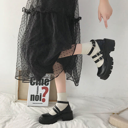 Black Metallic Buckle Platform Black Sweet Lolita Shoes