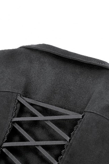 Black Lapel Collar Long Sleeves Lace-Up Irregular Bouble-breasted Buckle-up Women's Gothic Coat