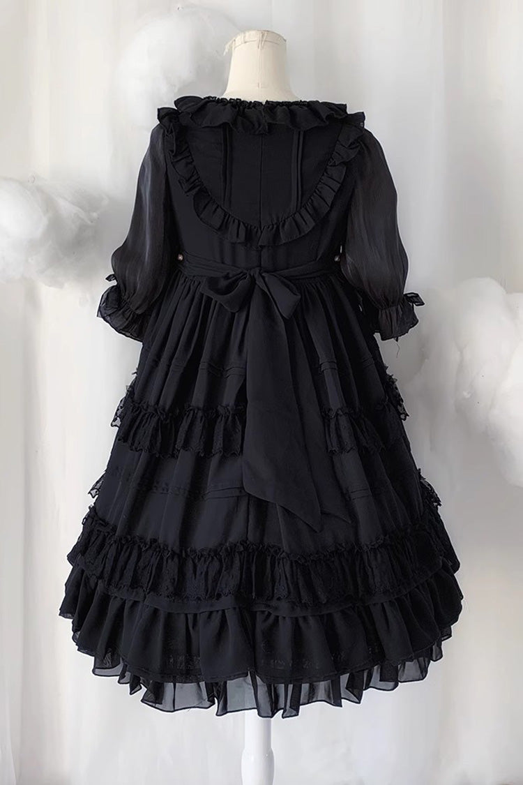 Black Lace Cool Angel Short Sleeves Bowknot Ruffle Gothic Lolita Dress