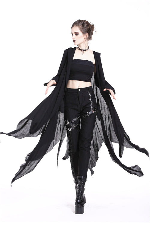 Black Long Sleeves Women's Grungy Gothic Vintage Hooded Coat