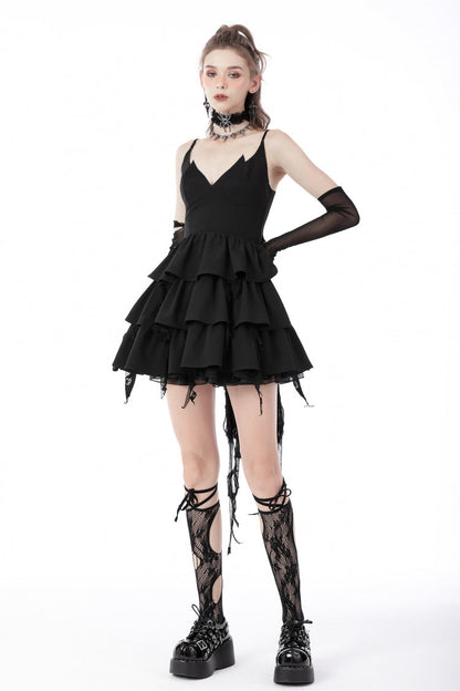 Black Little Devil Sleeveless Multi-Layered Lace-Up Women's Punk Slip Graduation Dress