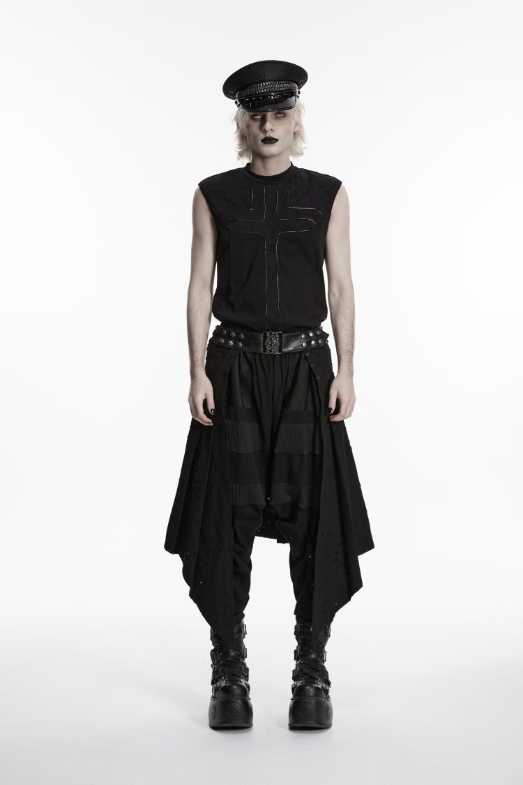 Black Lace-Up Irregular Ripped Men's Punk Skirt