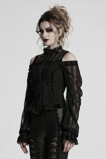 Black Off Shoulder Long Sleeves Ruffle Lace Women's Gothic Blouse