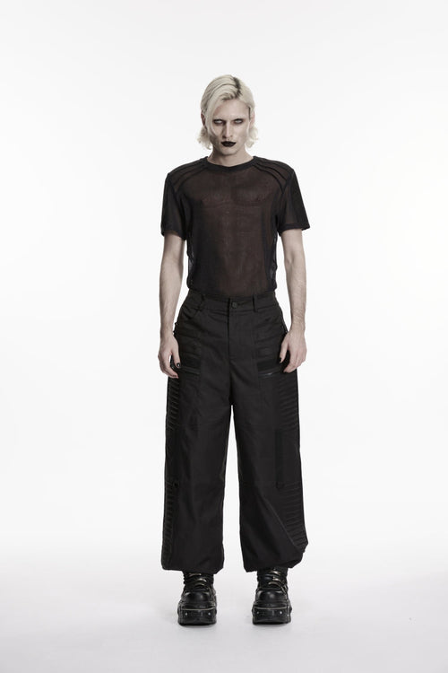 Black Multi-Layered Pleated Men's Gothic Cool Tapered Pants
