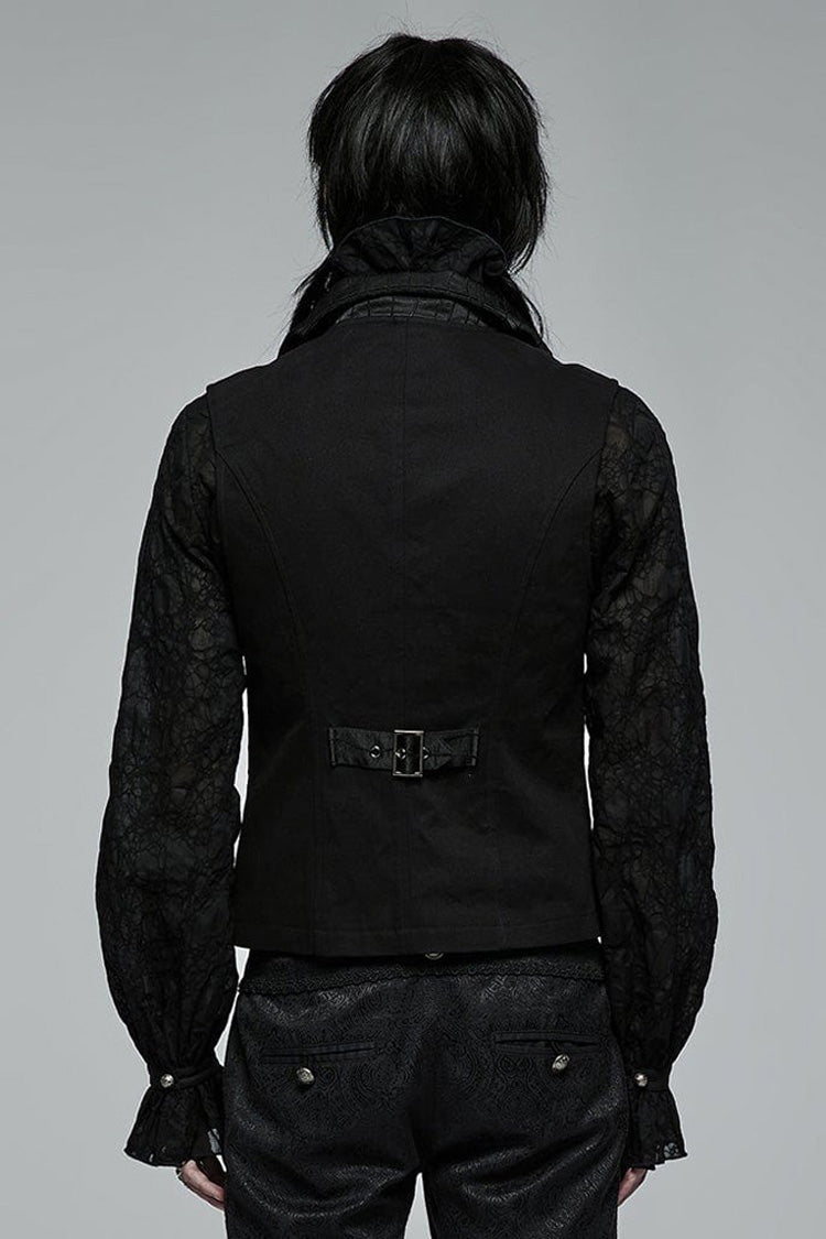 Black Gothic Noble Jacquard Embroidery Pleated Ruffle Delicate Buttons Decoration Men's Vest