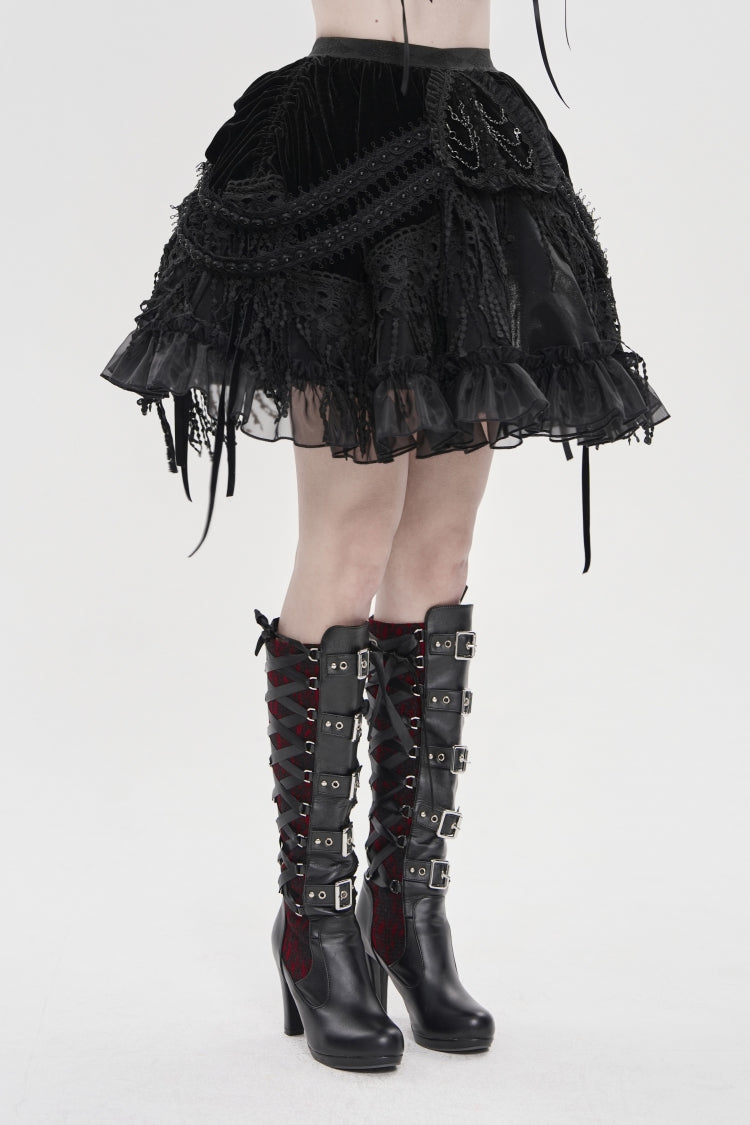 Black Multi-Layered  Tassels  Chain-Decorated Women's Gothic Skirt