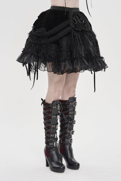Black Multi-Layered  Tassels  Chain-Decorated Women's Gothic Skirt