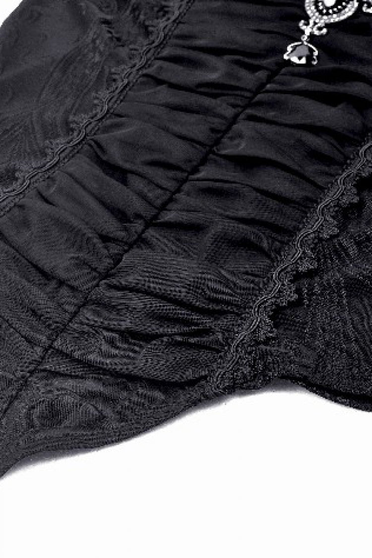 Black Lace Ruffled V Stand Collar Long Flared Sleeves Jacquard Women's Gothic Blouse