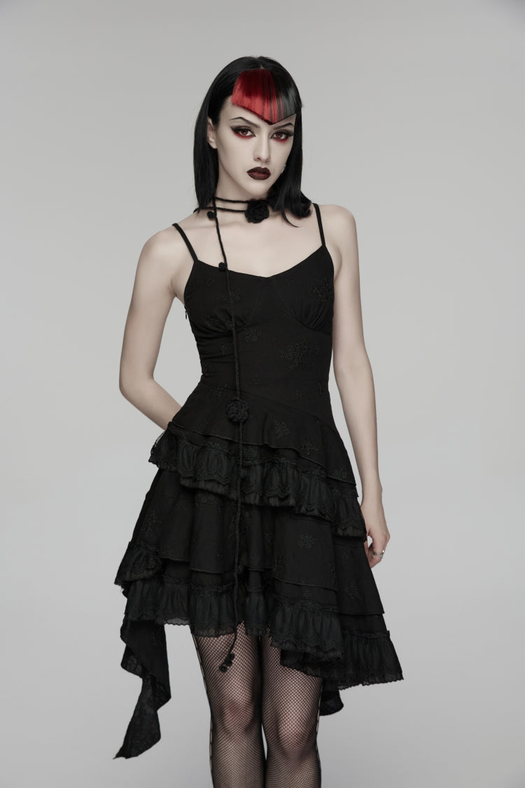 Black Embroidered loral Embroidered Asymmetric Women's Gothic Jsk Dress raduation Dress
