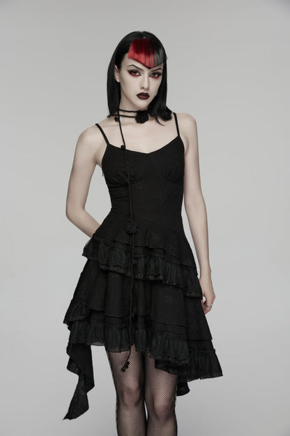 Black Embroidered loral Embroidered Asymmetric Women's Gothic Jsk Dress raduation Dress