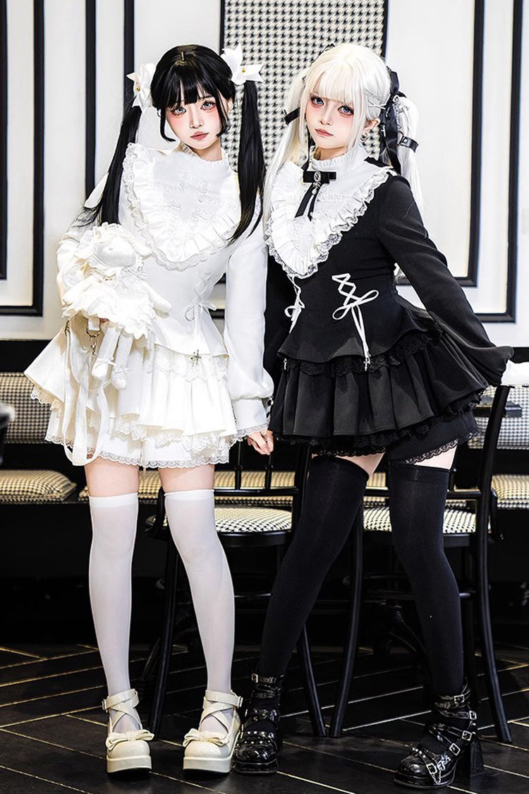 Black Long Sleeves Ruffle Lace-Up Sweet Handsome Lolita Dress