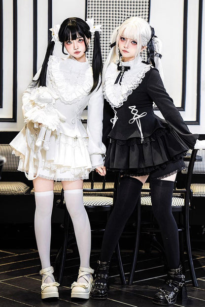 Black Long Sleeves Ruffle Lace-Up Sweet Handsome Lolita Dress
