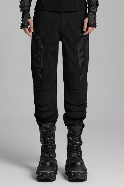 Black 3D Amor Patch Stitching Men's Punk Pants