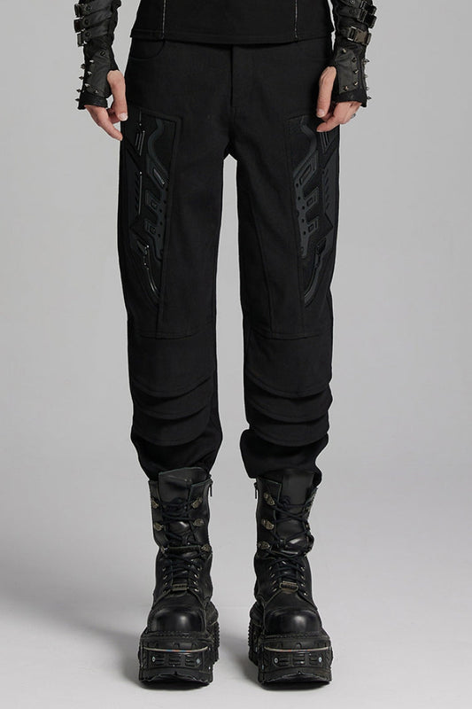 Black 3D Amor Patch Stitching Men's Punk Pants
