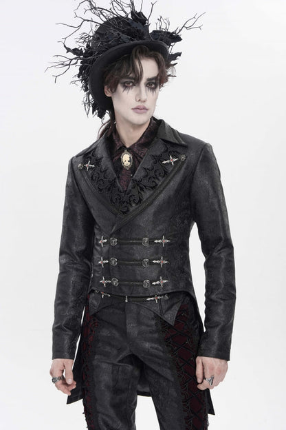 Black Lapel Collar Long Sleeves Lace-Up Slim Men's Gothic Handsome Double-Breasted Jacket