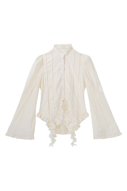 Beige [Morning Mist Coast] Stand Collar Long Sleeves Ruffle Embroidery Vintage Elegant Lolita Skirt Dress Set