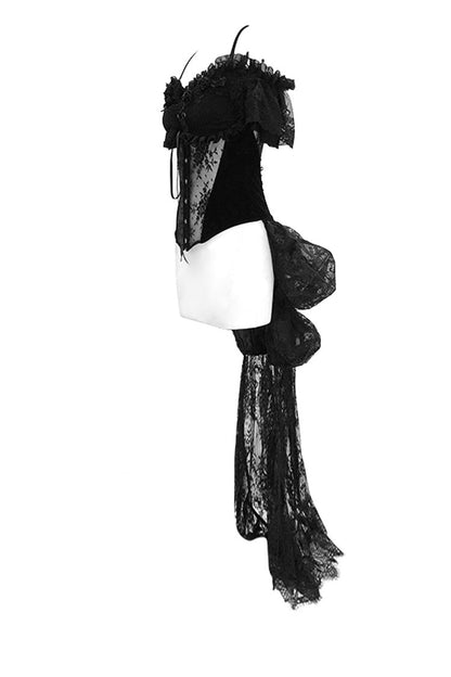 Black Gorgeous Sheer Floral Lace Ruffled Fitted Women's Gothic Corsets With Detachable Hem