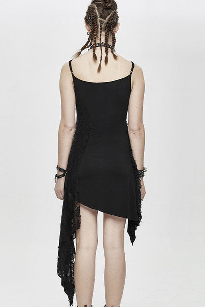 Black Asymmetrical Punk Torn Broken Holes Knitted Womens Slip Dress